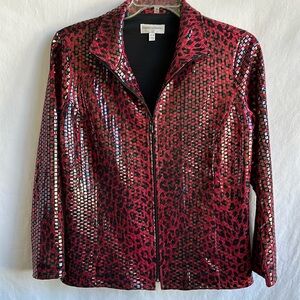 Draper’s & Damon’s red and black leopard print zip-up jacket, size PM